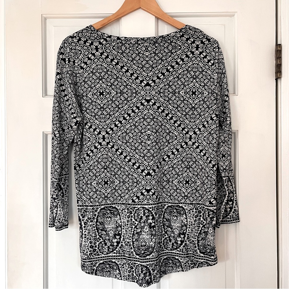 Lucky Brand Printed Top Navy and White 3/4 Sleeve Size L - Picture 3 of 6